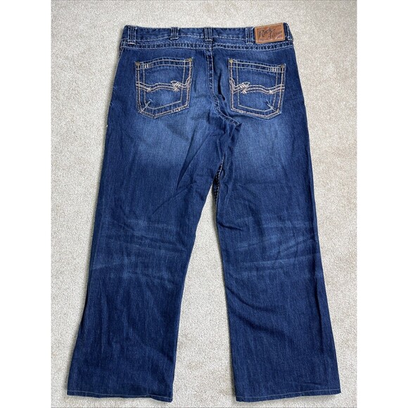 Rock 47 Denim Wrangler Jeans Mens 40x30 Hem Extend 32” Blue Relaxed Embroidered - Picture 1 of 12